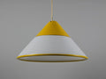 Vintage Fabbian Italian glass pendant lamp, Mid-Century Modern opaline hand-blown glass light fixture with yellow design details, conical hanging light.