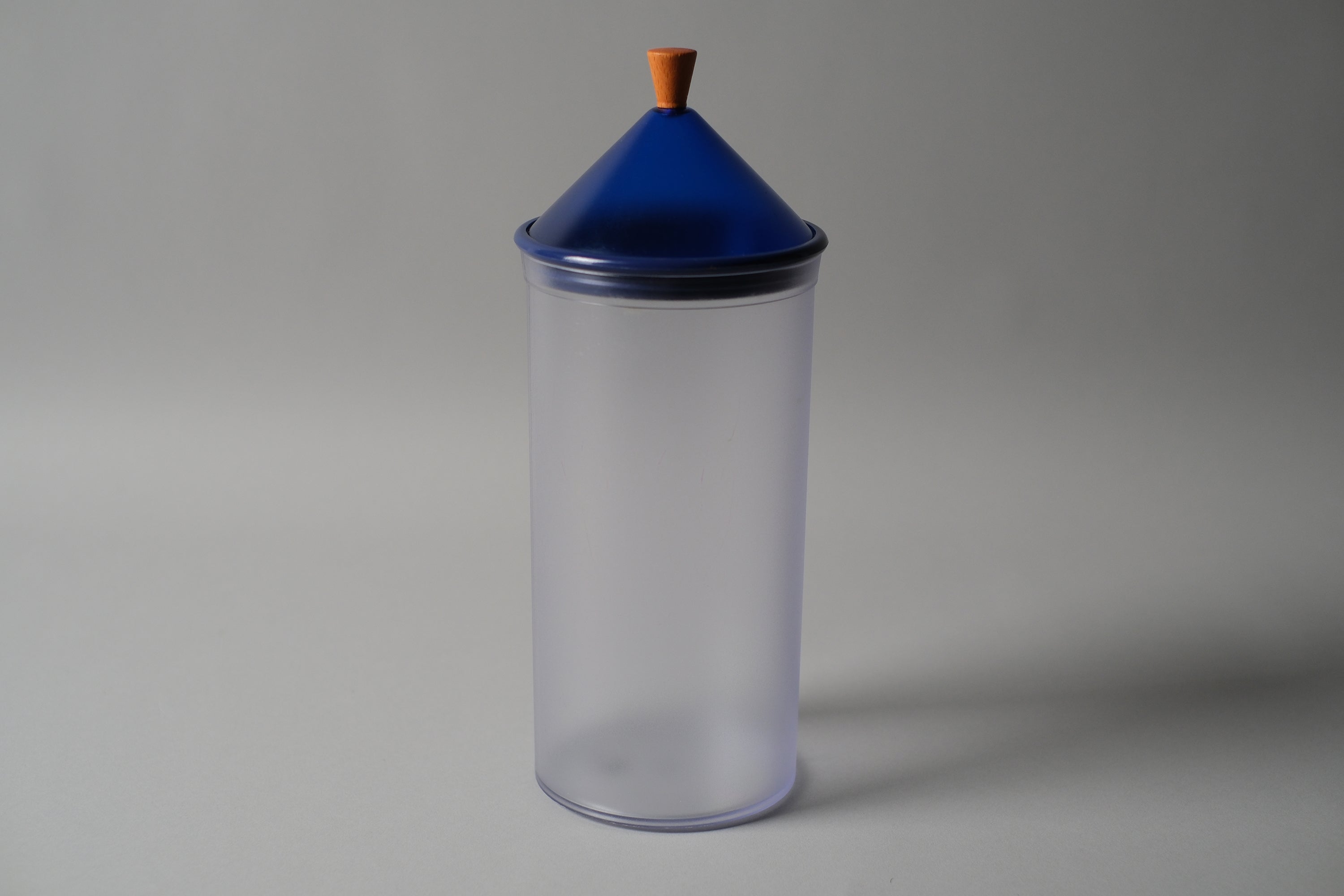 Front view of the vintage postmodern canister by Pino Spagnolo for Biesse Italy.