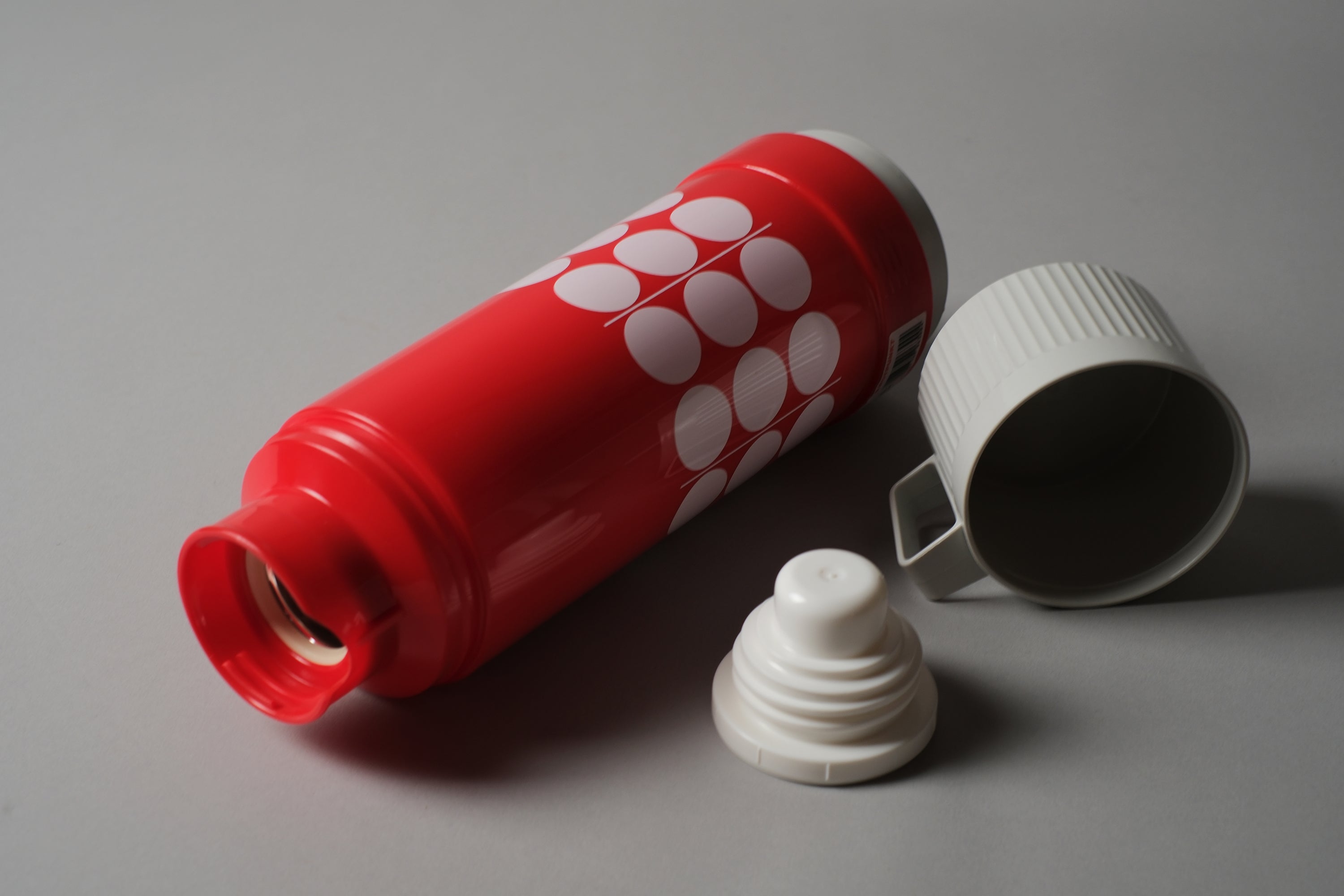 Rotpunkt Dr Zimmermann vacuum flask with lid and cup removed, showing all components, West Germany 1970s NOS