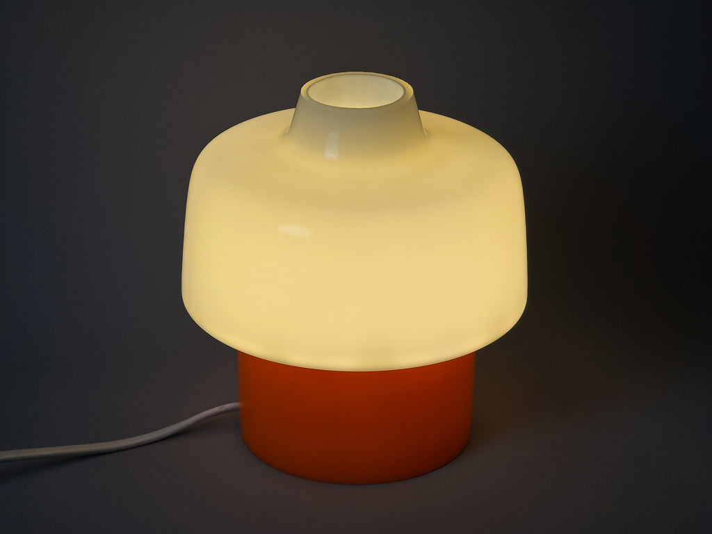 image showing the vintage lamp lit in the dark