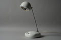 Full view of a 1970s Hustadt Leuchten antenna halogen desk lamp from West Germany, showing the white lacquered steel telescopic stem fully extended with the spherical spot head, Type 3184.