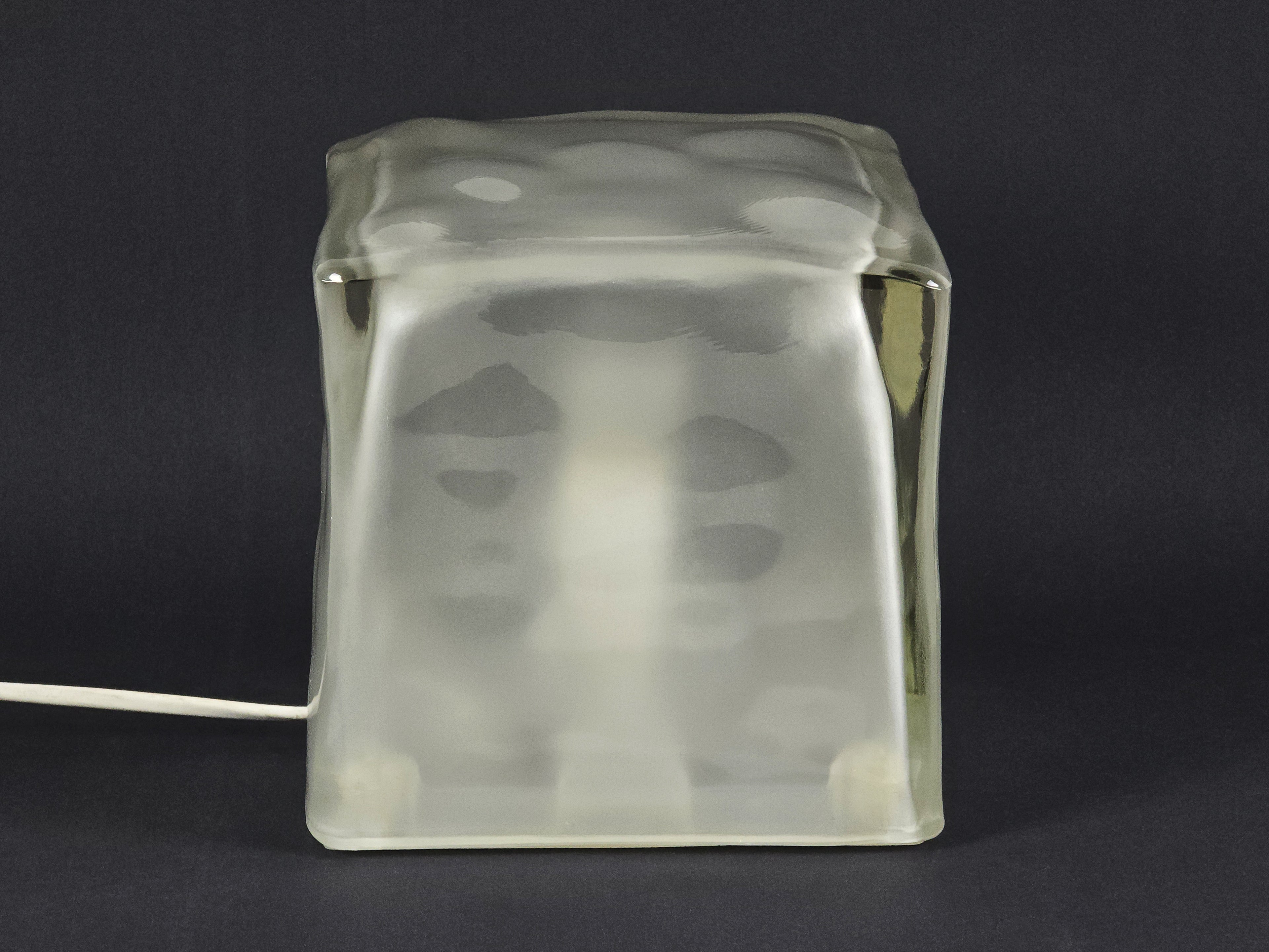 Front view of IKEA Iviken frosted glass cube light.