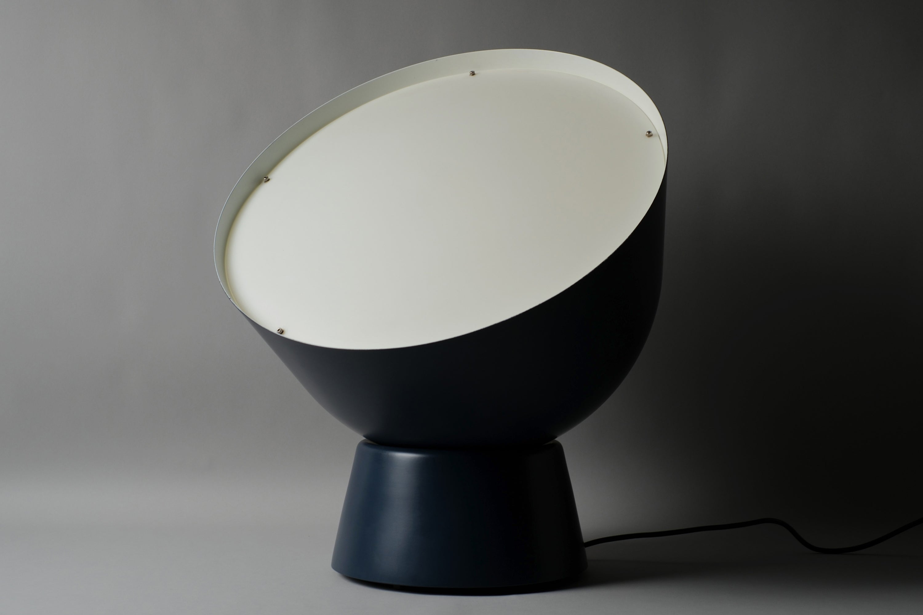 IKEA PS 2017 large floor lamp by Ola Wihlborg, navy blue domed shade on spherical base, Ø45 x H55cm, discontinued colorway