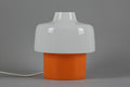 vintage table lamp with opaline glass shade and orange plastic base