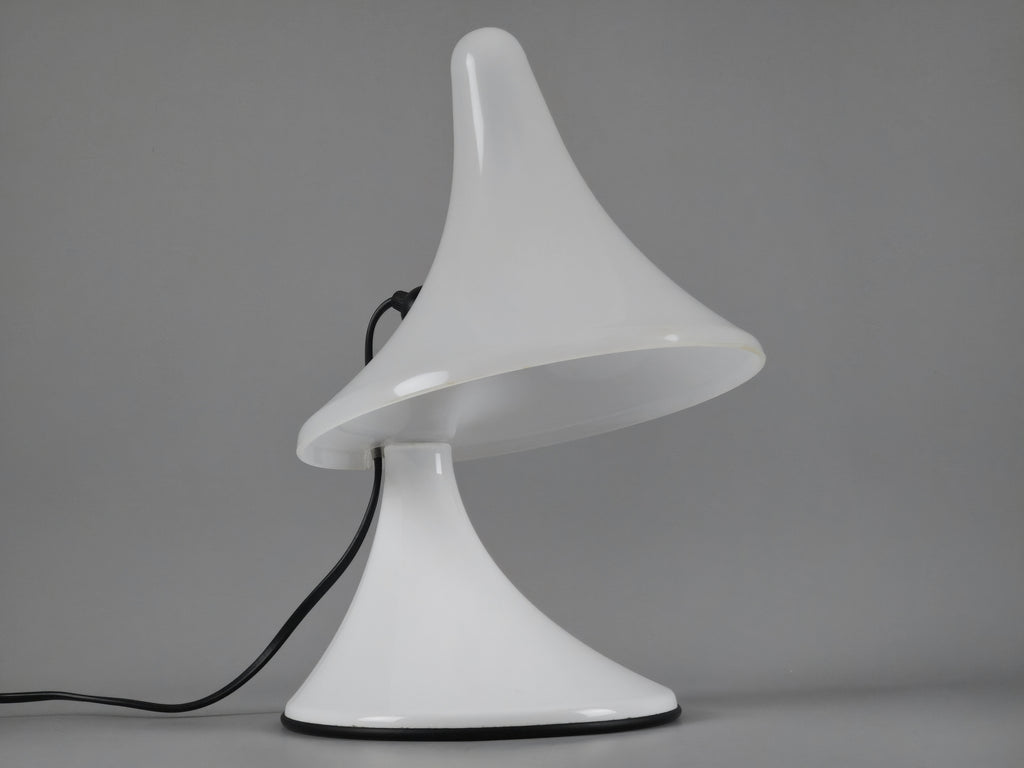 Side profile of the Karin-M Italian design lamp, highlighting the elegant organic curves of the Perspex body.