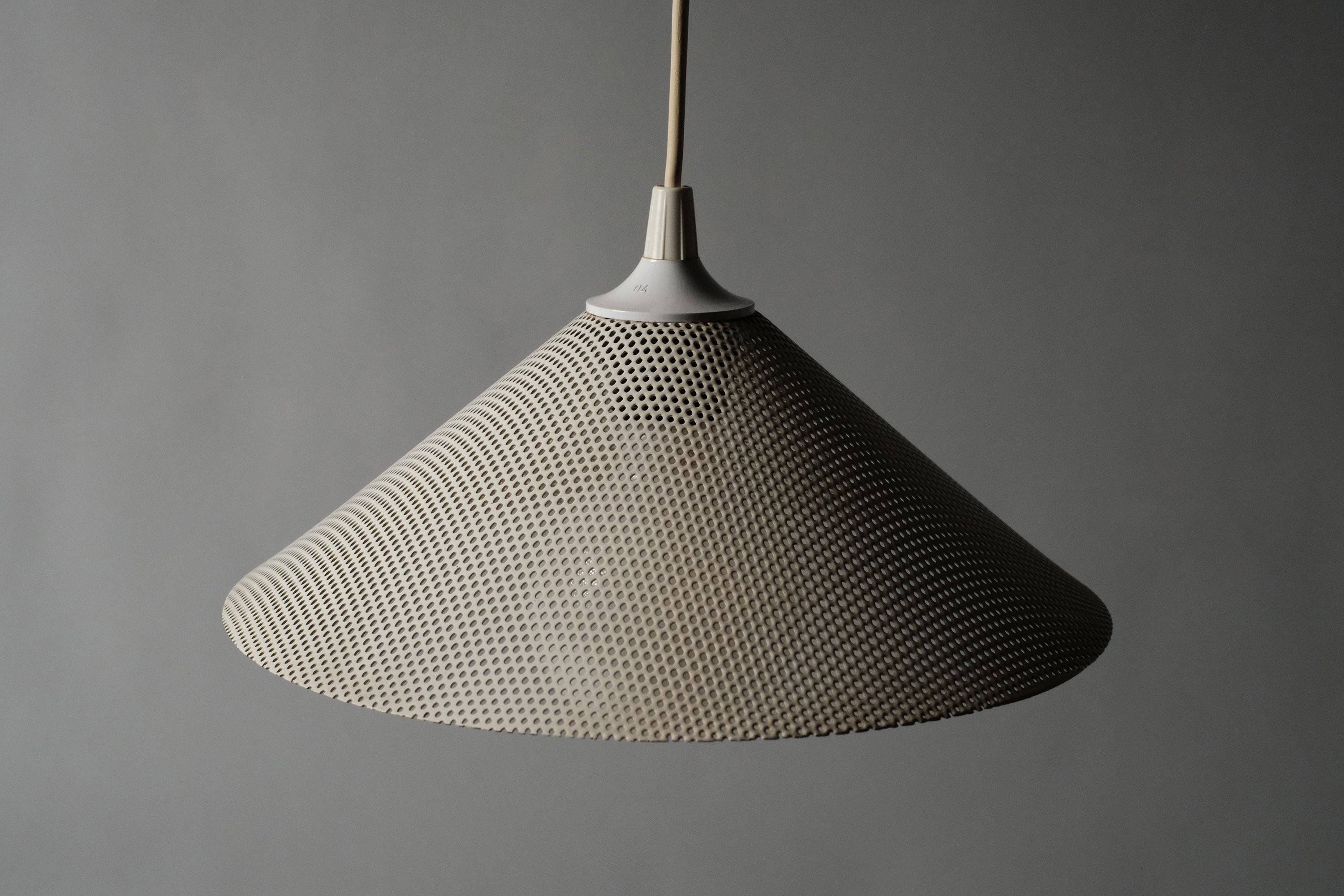 High angle view of Herda perforated conical pendant shade, 1980s Netherlands